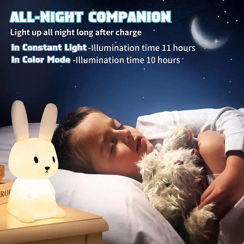 Night Light for Kids Room Cute Bunny Lamp Gifts for Nursery Girls Boys Toddler Kawaii Room Decor USB Silicone Rabbit Night Light