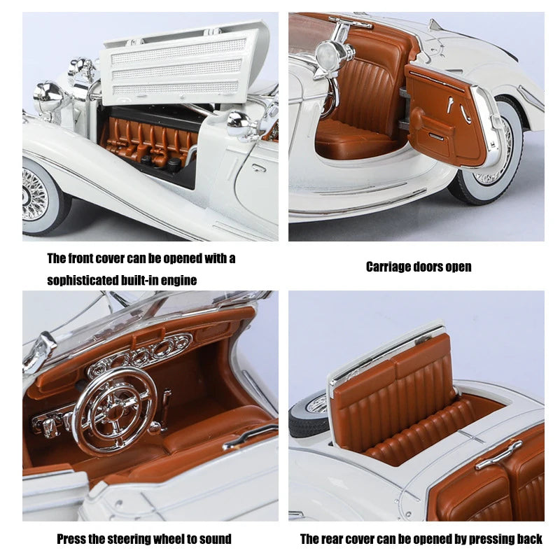 1:24 500K Classic Vintage Car Toy for Children Diecast Alloy Miniature Model Sound Light Collection Birthday Gift For Child