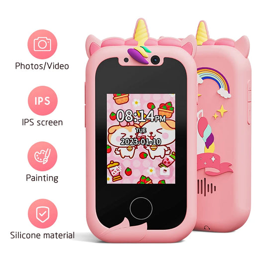 Kids Smart Phone Toys for Girls Unicorns Gifts 2.8 inch Touchscreen Dual Camera Music Player Learn Toys Christmas Birthday Gifts