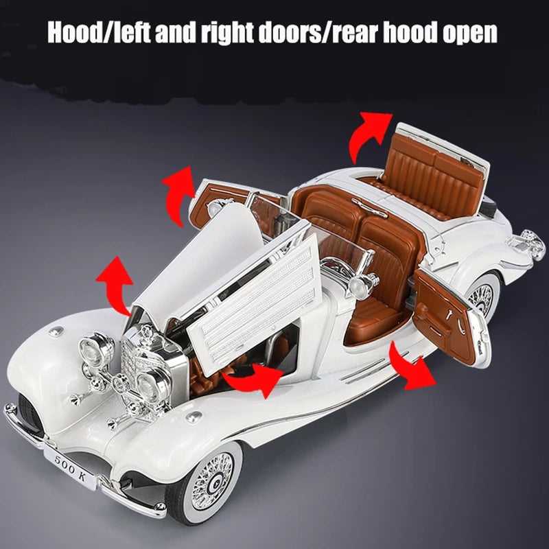 1:24 500K Classic Vintage Car Toy for Children Diecast Alloy Miniature Model Sound Light Collection Birthday Gift For Child