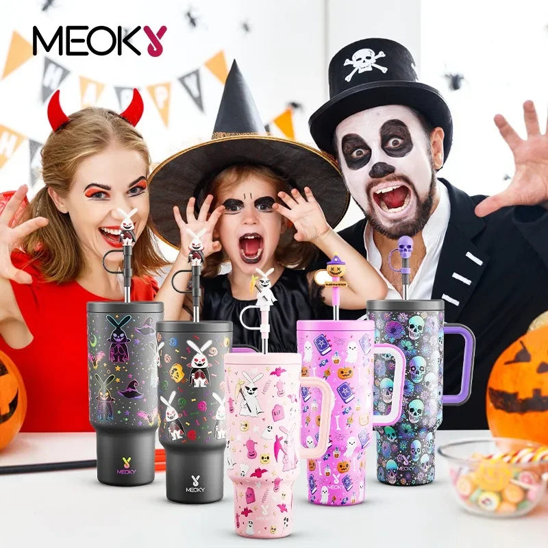 Meoky 40oz Halloween Tumbler with Straw Insulated Coffee Cup Stainless Steel Leak-Proof Non-Slip Portable Vacuum Car Mug