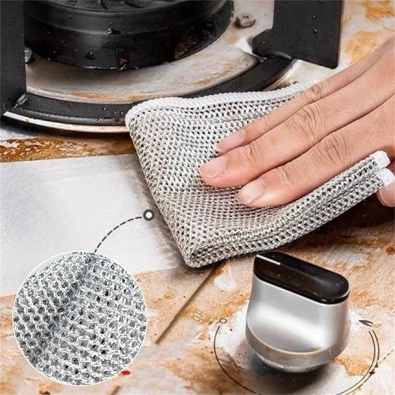 20/5pcs Thickened Steel Wire Cleaning Cloth Non-Scratch Double-layer Iron Microfiber Mesh Dishrag Washing Pot Rags Kitchen Towel