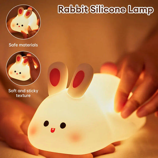 Cute LED Night Light Touch Sensor Cartoon Kid's Nightlights Big Face Rabbit Silicone Night Light Christmas Gift Bedside Lamp