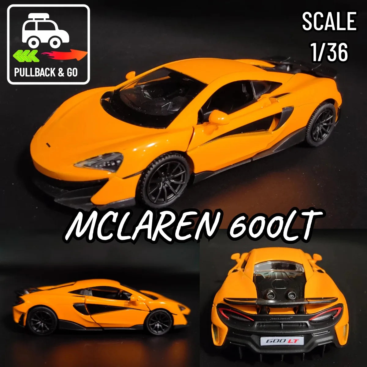 1/36 Mclaren 600LT 650S Pullback Toy Car Model Official Licensed Scale Replica Metal Diecast Miniature Art Xmas Kid Boy Gift