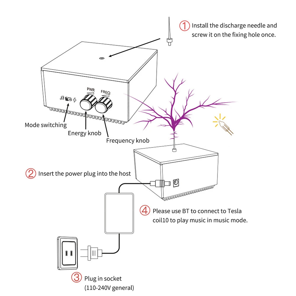 Bluetooth Music Tesla Coil Arc Plasma Loudspeaker Wireless Transmission Touchable Artificial Lightning Education Experiment Toy