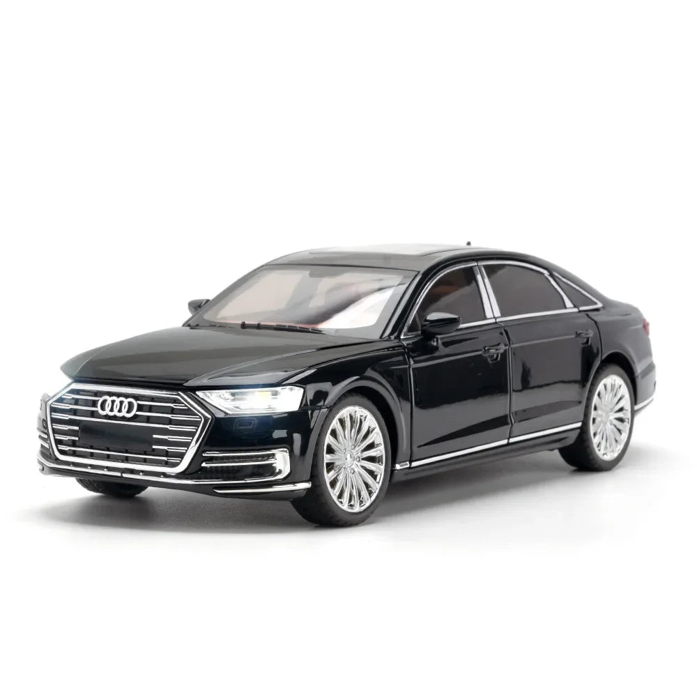 1:24 Audi A8 Diecast Alloy Metal Toy Car Miniature car Model Pull Back Sound & Light Doors Openable Collection Gift For Boy C186