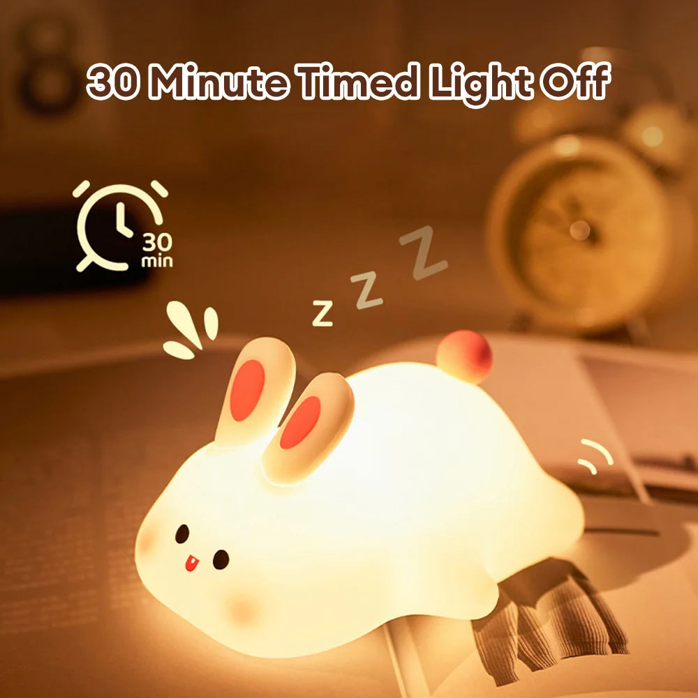 Cute LED Night Light Touch Sensor Cartoon Kid's Nightlights Big Face Rabbit Silicone Night Light Christmas Gift Bedside Lamp