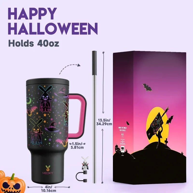 Meoky 40oz Halloween Tumbler with Straw Insulated Coffee Cup Stainless Steel Leak-Proof Non-Slip Portable Vacuum Car Mug