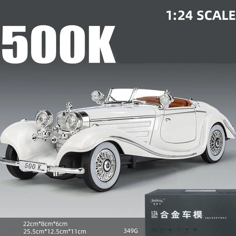 1:24 500K Classic Vintage Car Toy for Children Diecast Alloy Miniature Model Sound Light Collection Birthday Gift For Child