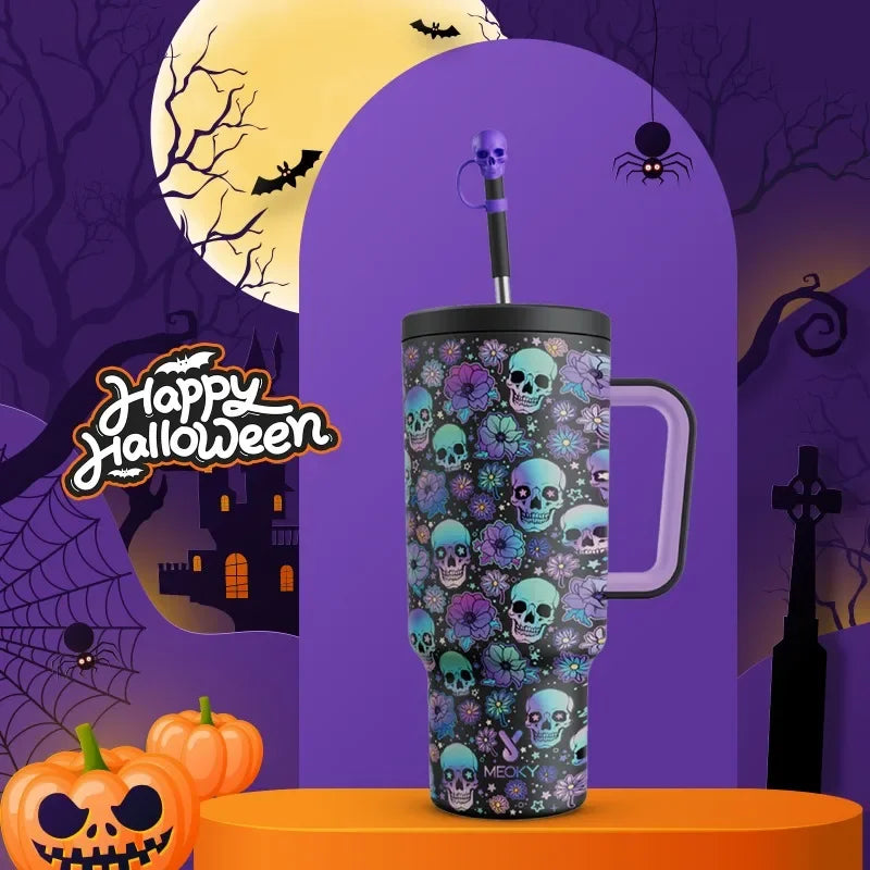 Meoky 40oz Halloween Tumbler with Straw Insulated Coffee Cup Stainless Steel Leak-Proof Non-Slip Portable Vacuum Car Mug