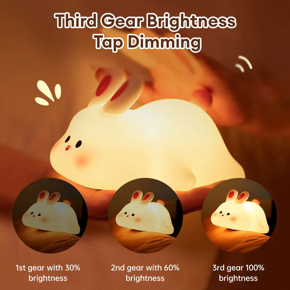 Cute LED Night Light Touch Sensor Cartoon Kid's Nightlights Big Face Rabbit Silicone Night Light Christmas Gift Bedside Lamp