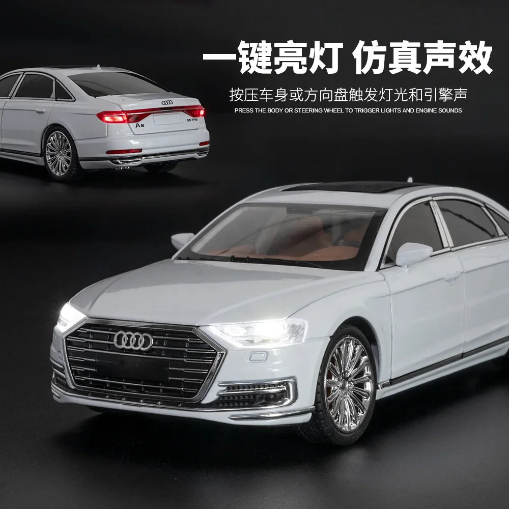 1:24 Audi A8 Diecast Alloy Metal Toy Car Miniature car Model Pull Back Sound & Light Doors Openable Collection Gift For Boy C186