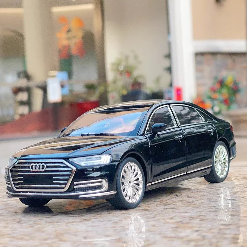 1:24 Audi A8 Diecast Alloy Metal Toy Car Miniature car Model Pull Back Sound & Light Doors Openable Collection Gift For Boy C186